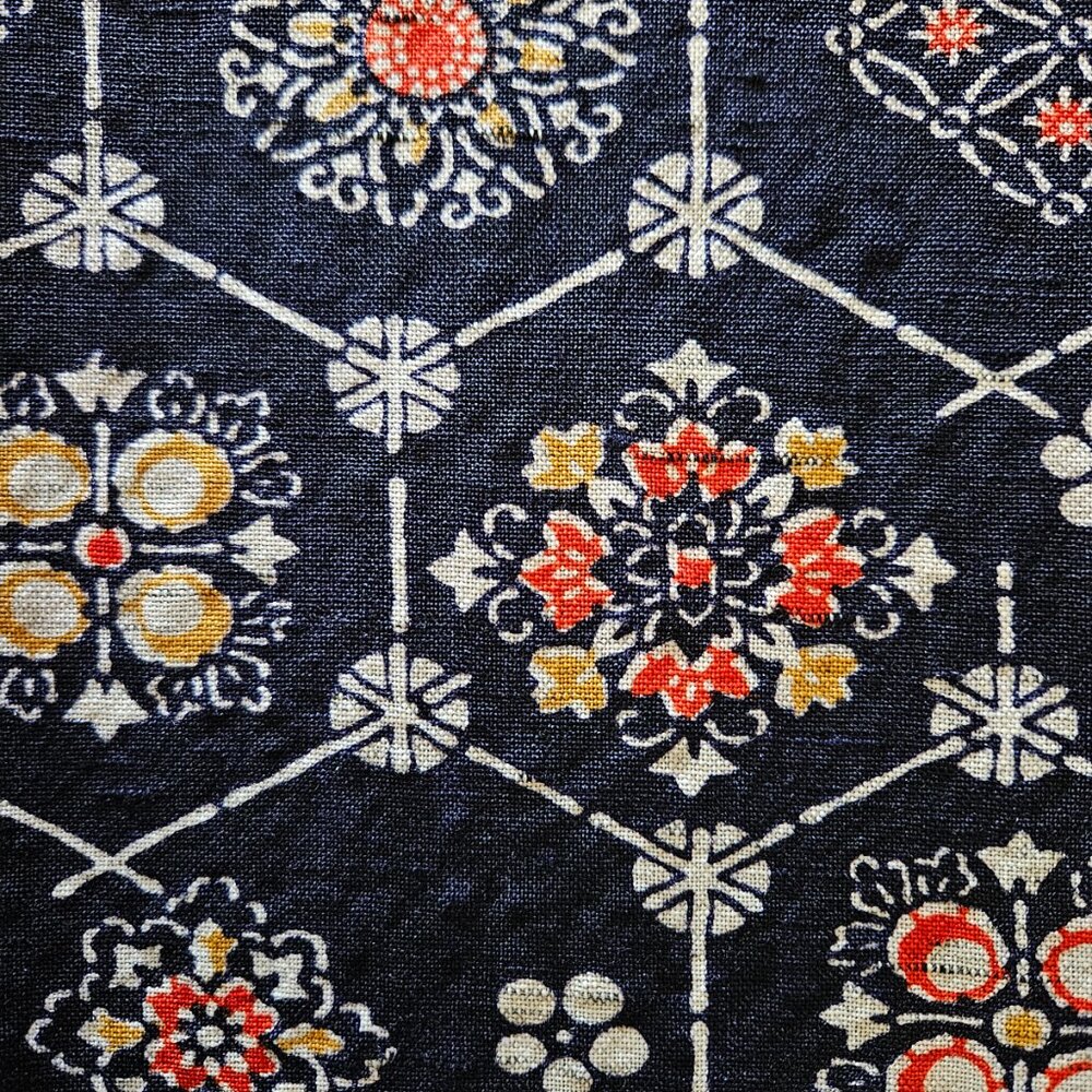 Japanese Kimono Scarf S4661 - Navy Blue Wool Hex and Medallion - Picture 4 of 4